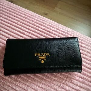 Prada Black Textured Clutch with Gold Accents